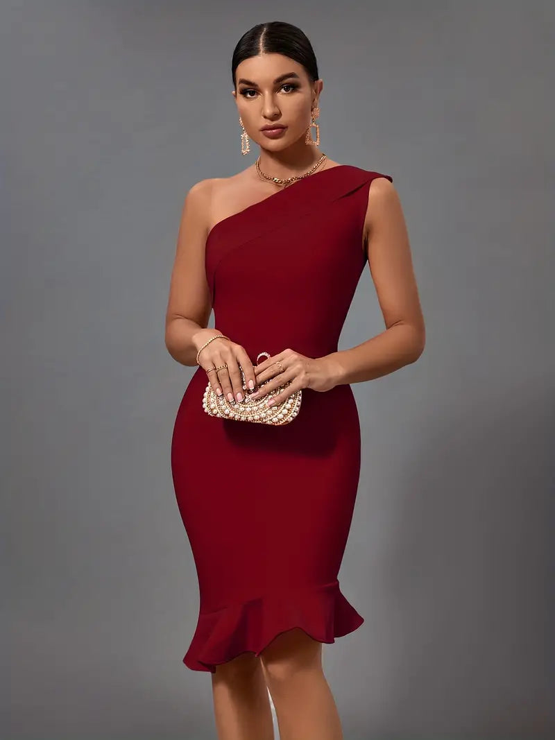 Shaira - Elegante bodycon cocktailjurk met één schouder