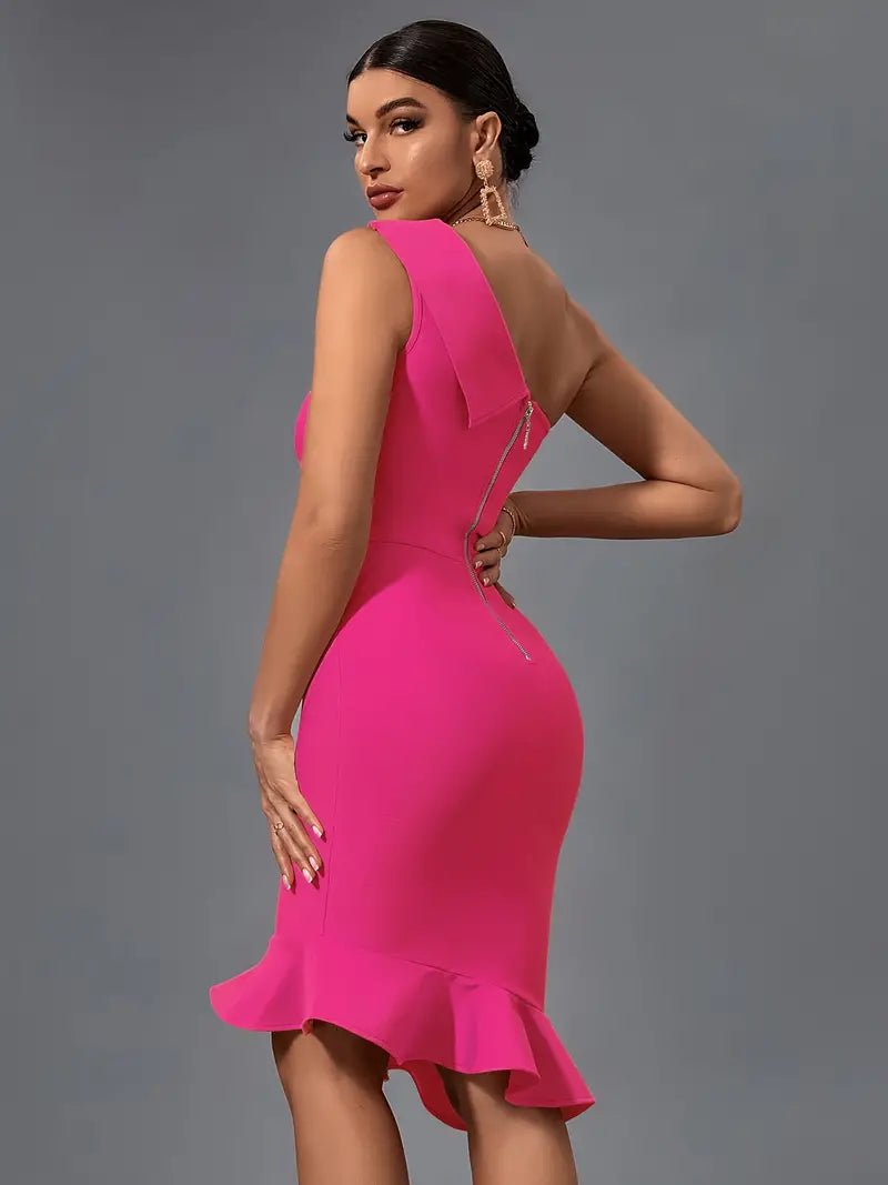 Shaira - Elegante bodycon cocktailjurk met één schouder