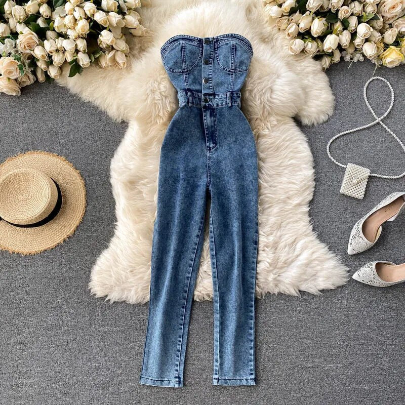 Selma - Strapless Denim Jumpsuit