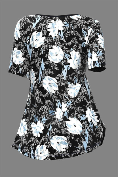 Karola - Vrouwen Oversized Kruis Geplooid Bloemen Shirt