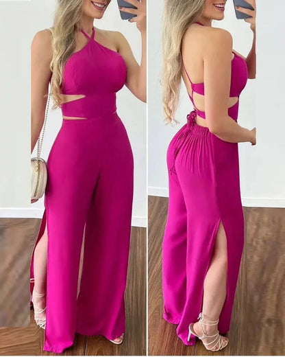 Doortje - Vrouwen Rugloos Zijkant Spleet Jumpsuit