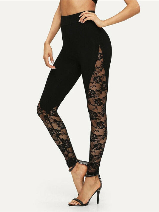 Hodia - Vrouwen Hoog Taille Kanten Gaas Leggings