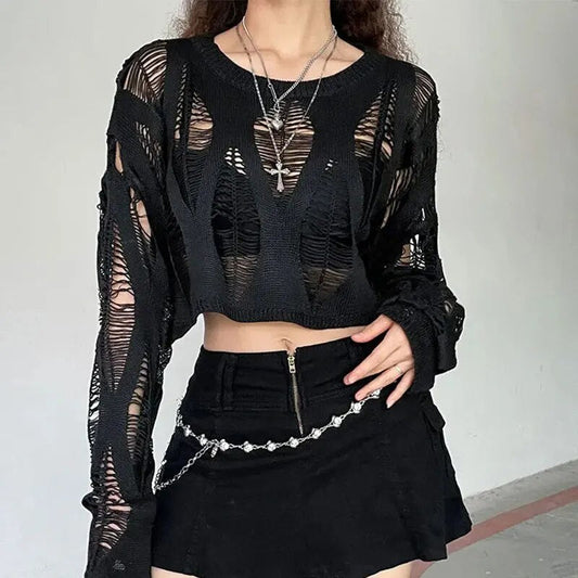 Anuska - Gothic Crop Top met Lange Mouwen