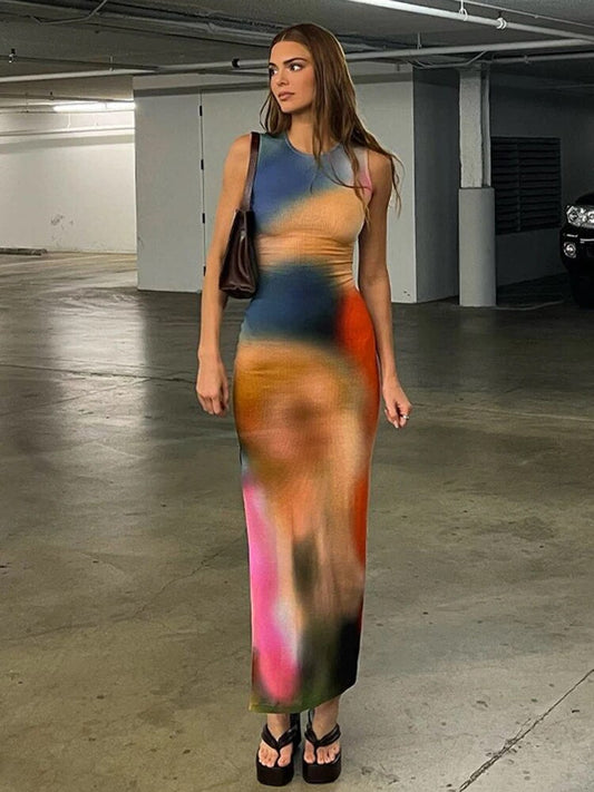 Carna - Vrouwen Tie Dye Bodycon Midi Jurk