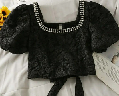 Rachèl - Blouse met Diamanten en Pofmouwen