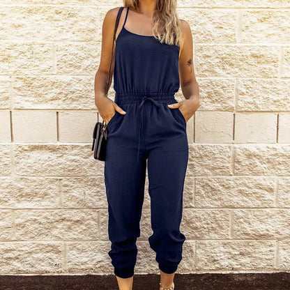 Janla - Dames Spaghetti Band Koker Broek Jumpsuit