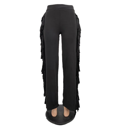 Zakia - Flare Broek met Hoge Taille en Kwastjes