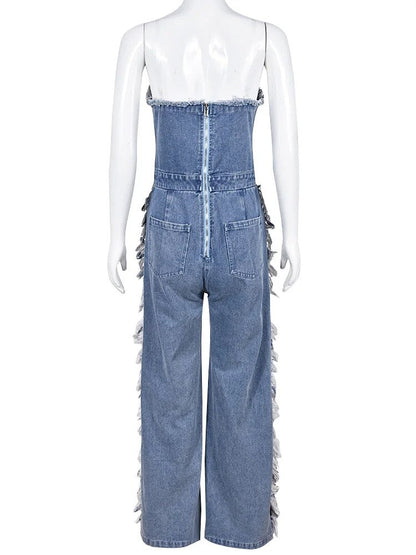 Douce - Denim Jumpsuit Met Open Schouder Voor Dames.