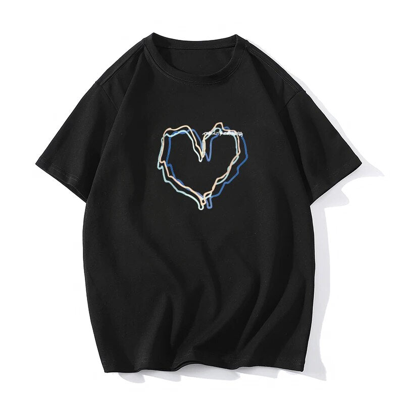 Lisine - Vrouwen Oversized Hart Grafisch T-shirt