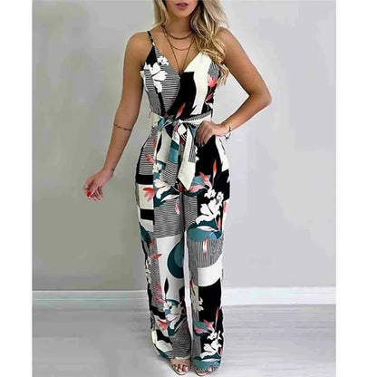 Karina - Mode Bloemen Gedrukt Mouwloze Jumpsuit