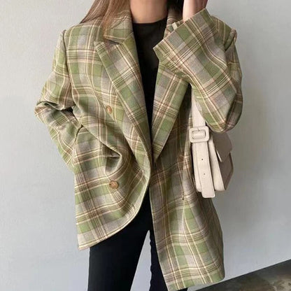 Stacy - Vintage Geruite Double-Breasted Blazer