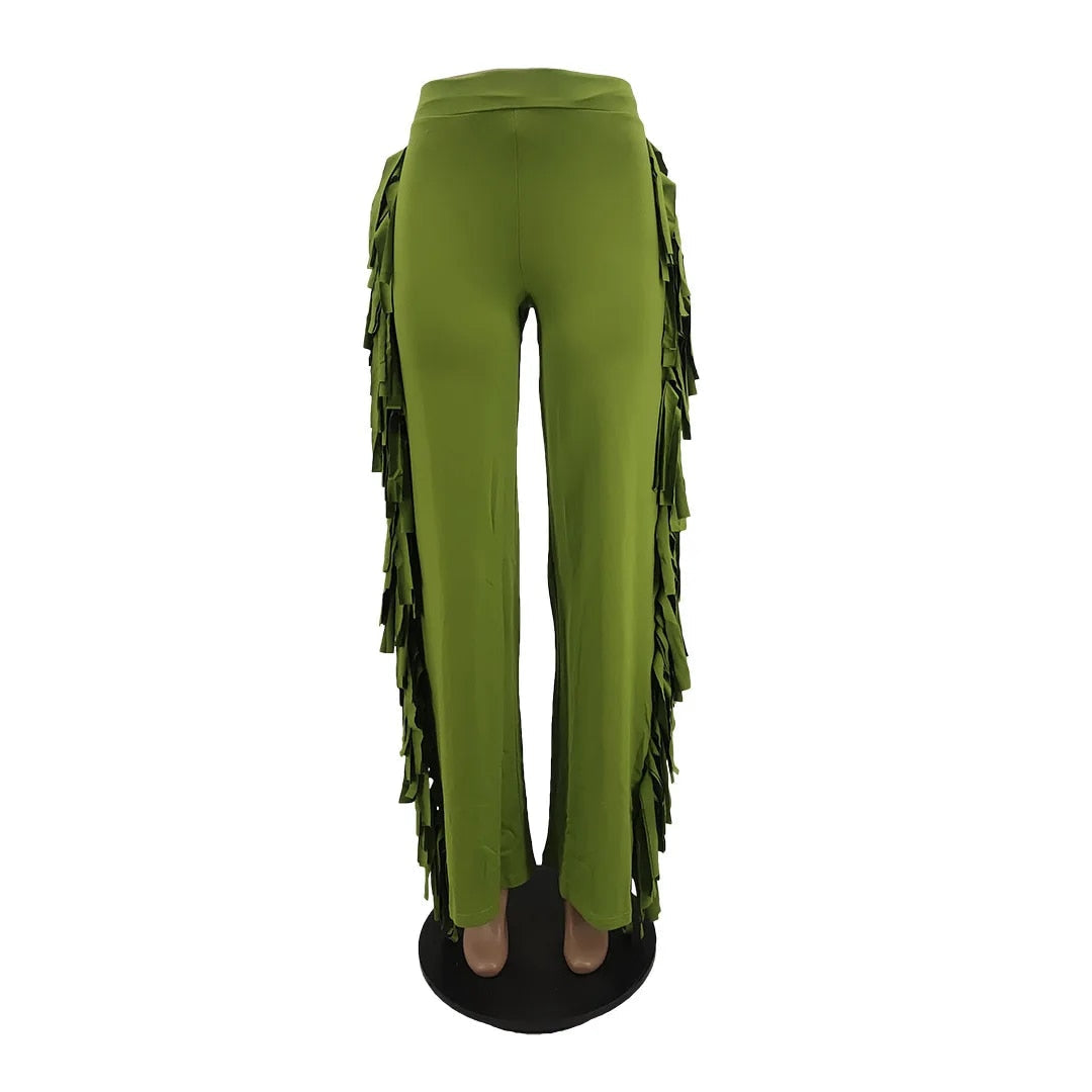 Zakia - Flare Broek met Hoge Taille en Kwastjes