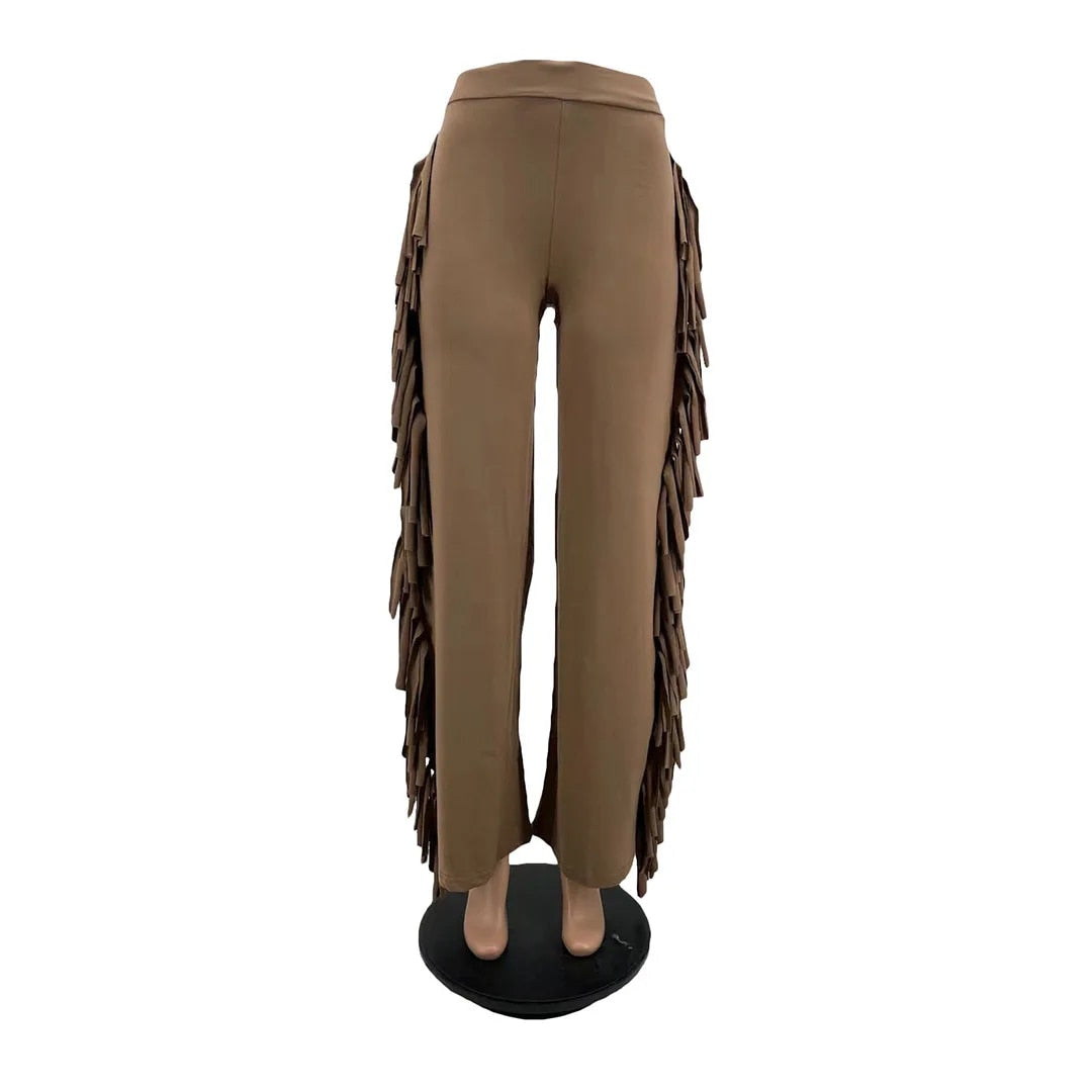 Zakia - Flare Broek met Hoge Taille en Kwastjes