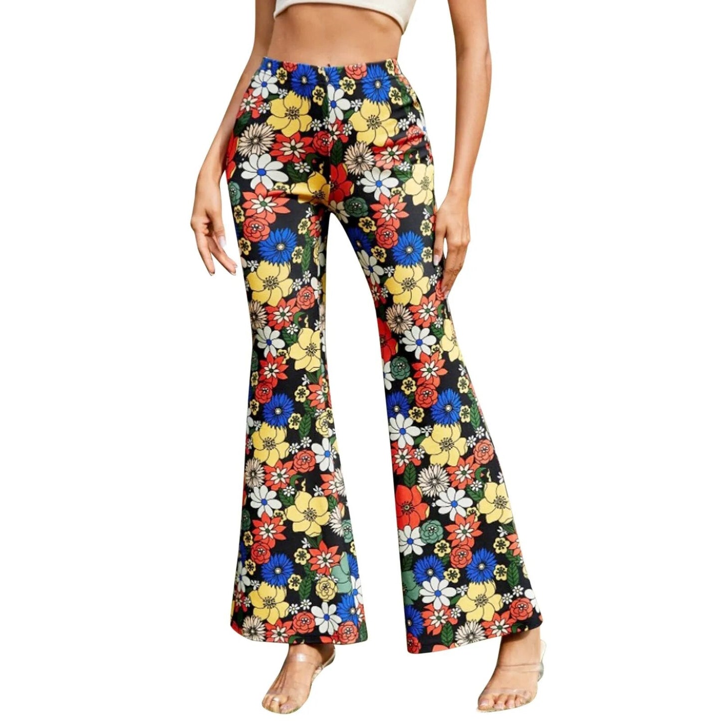 Xandrea - Vrouwen Elastisch Taille Bloemen Uitlopend Broek