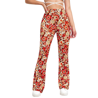 Xandrea - Vrouwen Elastisch Taille Bloemen Uitlopend Broek