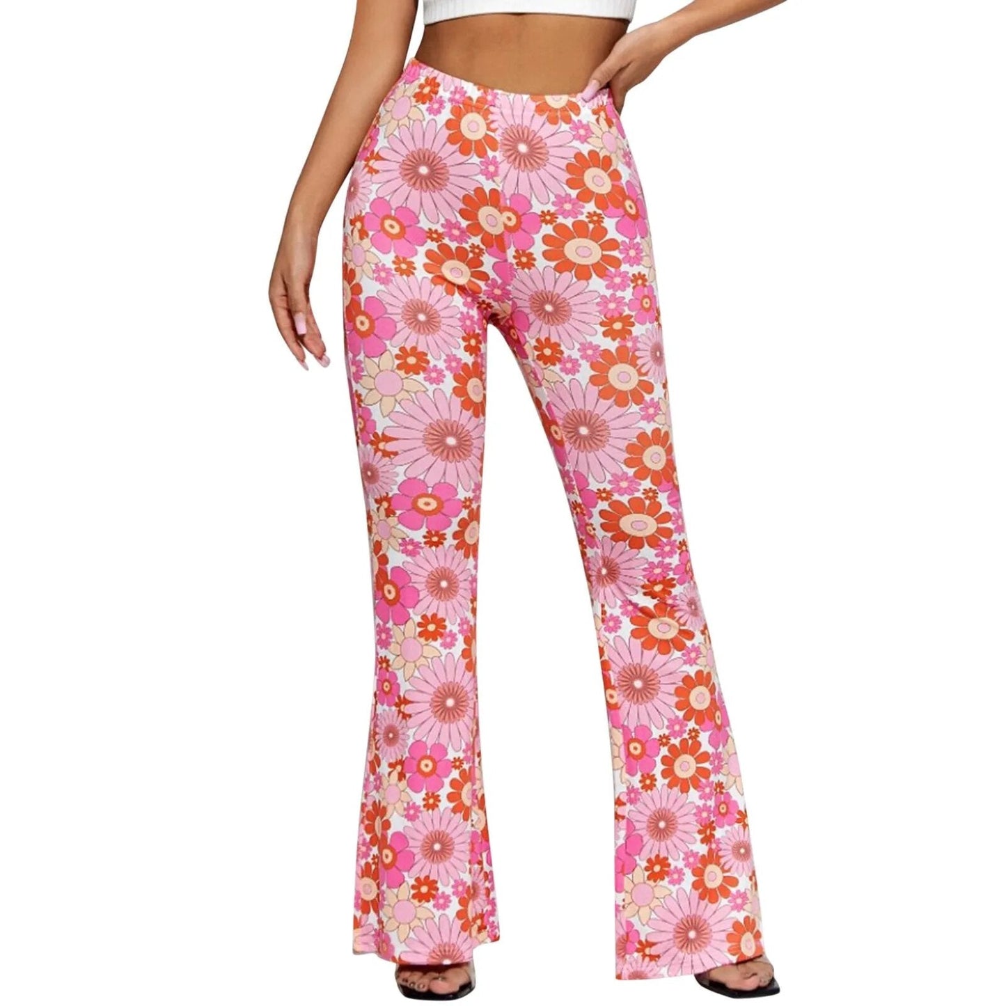 Xandrea - Vrouwen Elastisch Taille Bloemen Uitlopend Broek