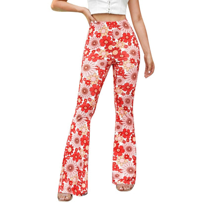 Xandrea - Vrouwen Elastisch Taille Bloemen Uitlopend Broek