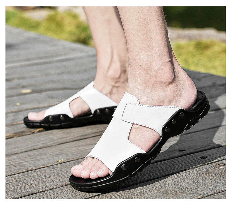 Yannide - Heren Lichtgewicht Koe Leder Plat Strand Sandalen