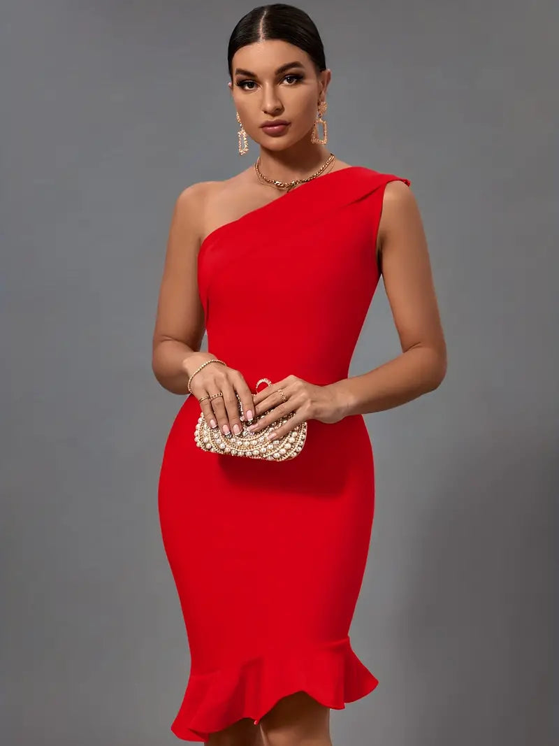 Shaira - Elegante bodycon cocktailjurk met één schouder