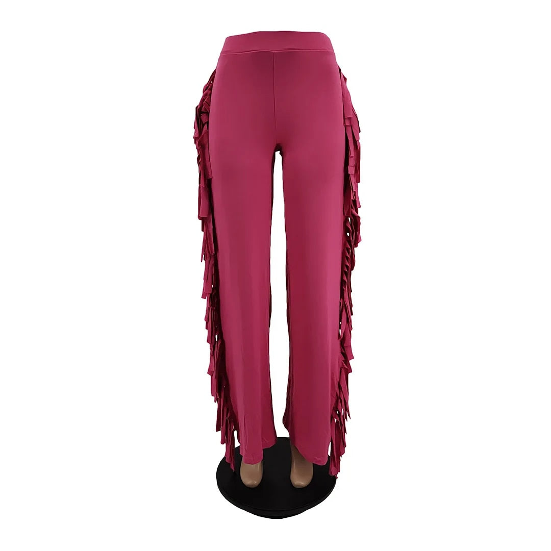 Zakia - Flare Broek met Hoge Taille en Kwastjes