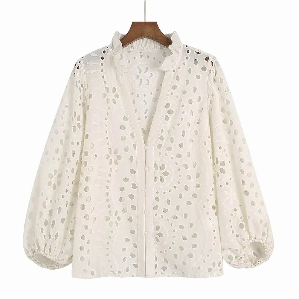 Iden - Zomerse Kanten Blouse met Borduursel