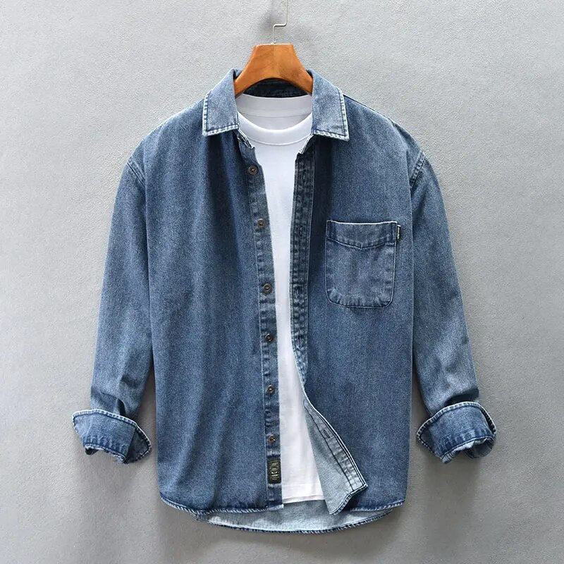 Morten - Retro Gewassen Denim Shirt voor Heren