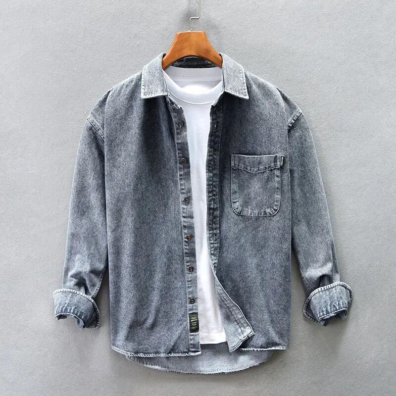 Morten - Retro Gewassen Denim Shirt voor Heren