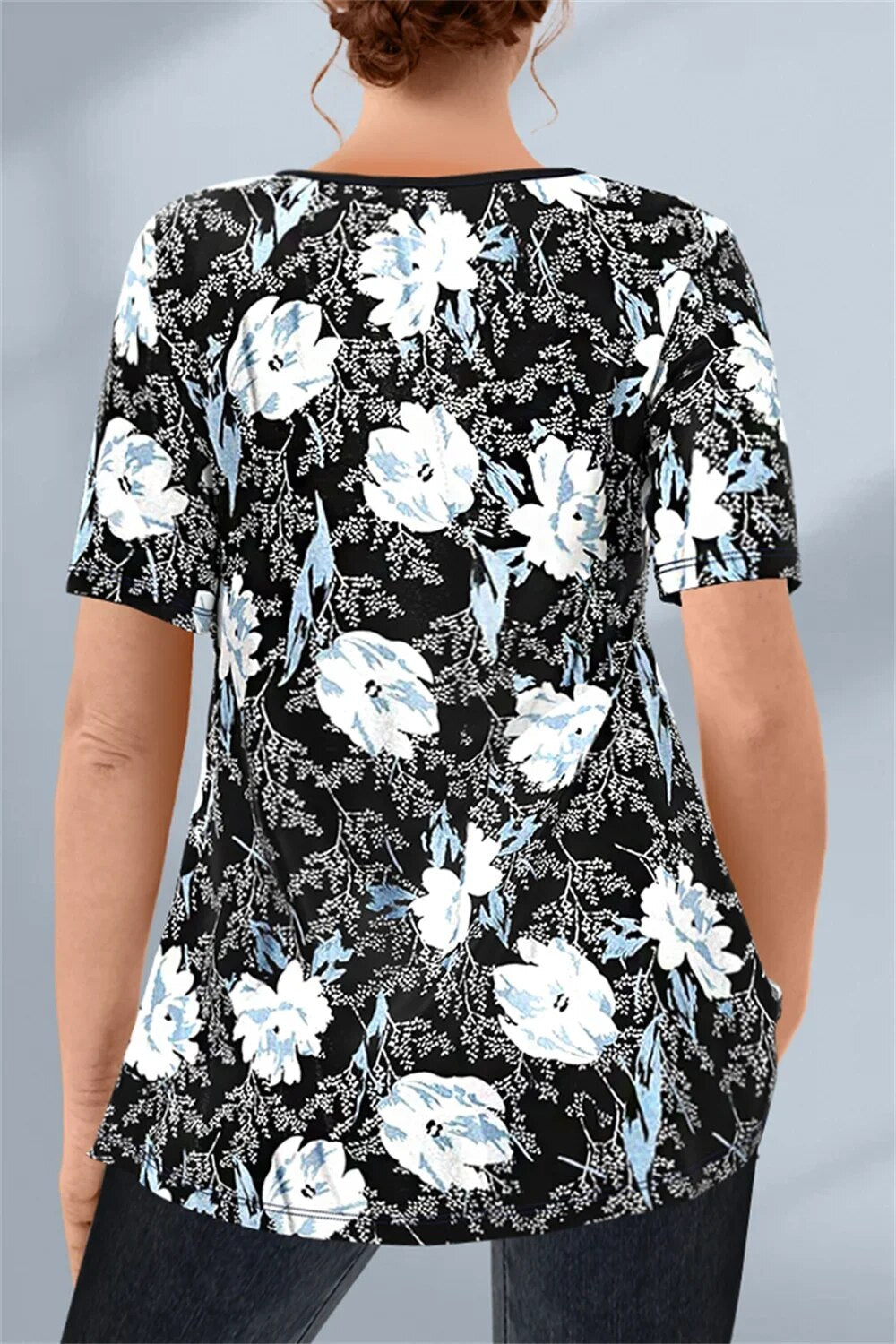 Fusberta - Bloemenprint Gekruiste Geplooide Blouse