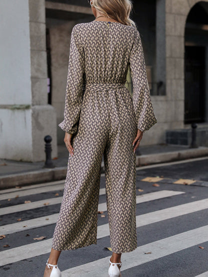 Duveke - Vrouwen Enkel Lengte Geometrische Jumpsuit met Taille Stropdas