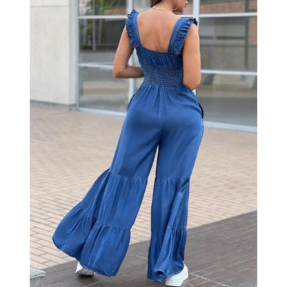 Yanaika - Vrouwen Wijd Been Gelaagd Geplooid Jumpsuit met Ruches