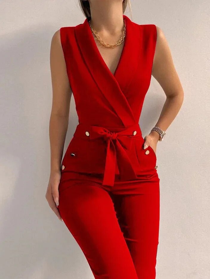 Naeeda - Vrouwen Elegante Mouwloos Wikkel Jumpsuit met Taille Binden