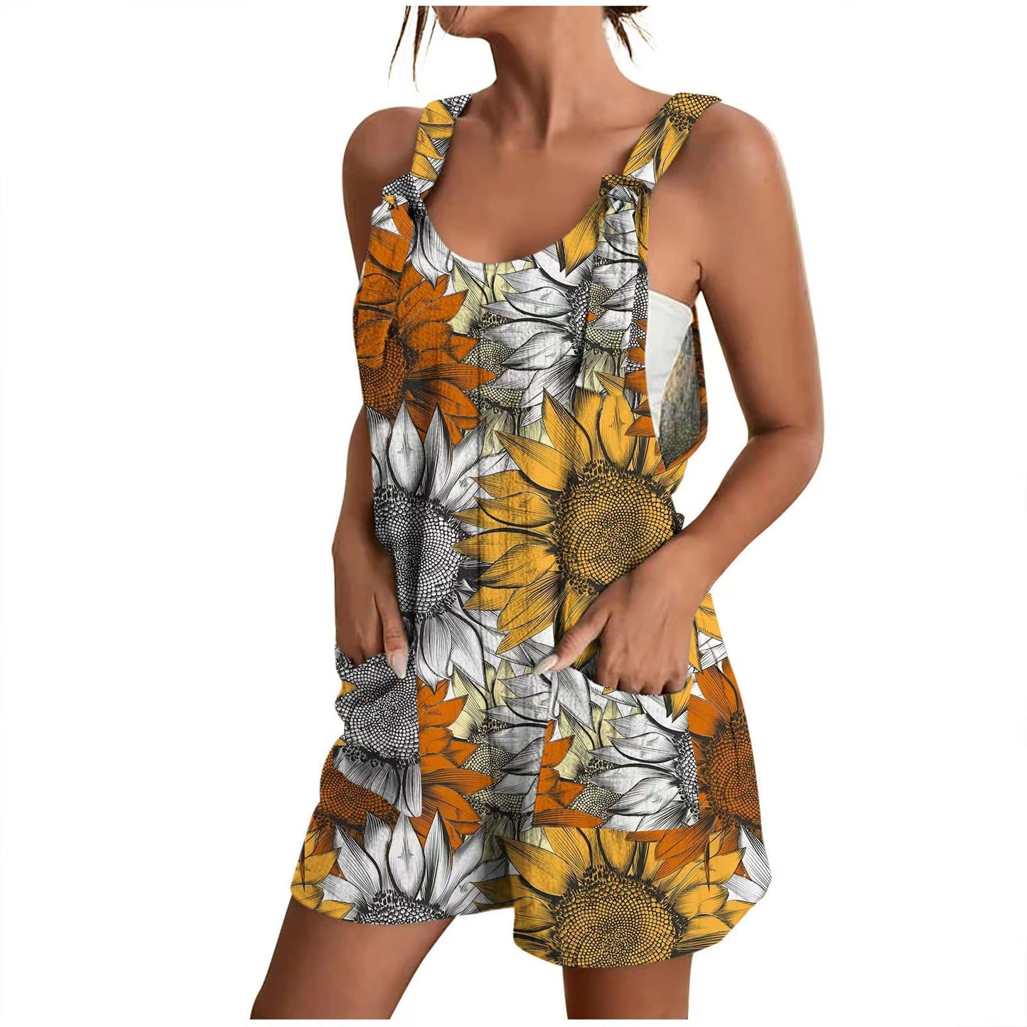 Zelga - Vrouwen Mouwloos Eiland Paradijs Kort Jumpsuit met Zakken