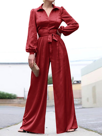 Wilka - Vrouwen Elegant Satijn Jumpsuit met Stropdas Taille