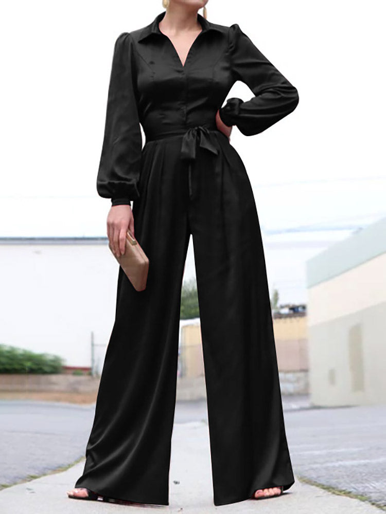 Wilka - Vrouwen Elegant Satijn Jumpsuit met Stropdas Taille