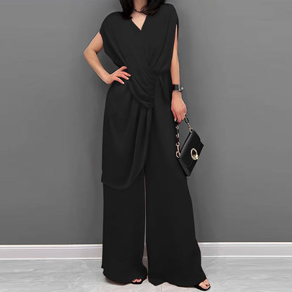 Endeline - Vrouwen Elegante Drop Schouder Mouw Drapeer Jumpsuit