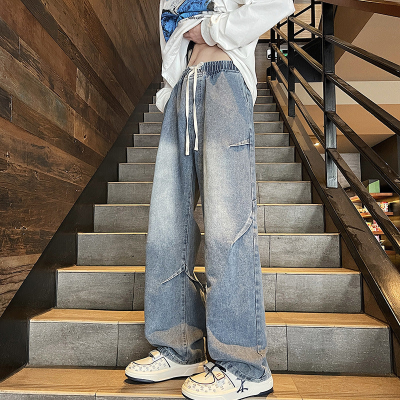 Oswald - Heren Elastisch Taille Los Geplooid Denim Broek