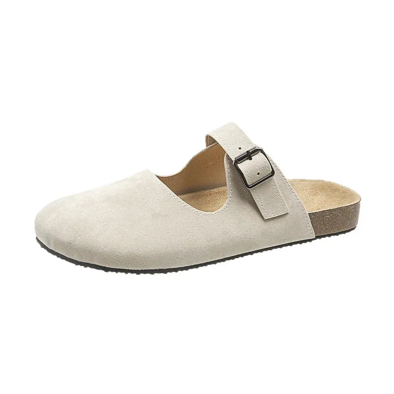 Janita - Vrouwen Stijlvol Gesp Bandje Plat Kurk Slippers