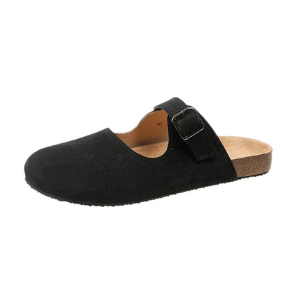 Janita - Vrouwen Stijlvol Gesp Bandje Plat Kurk Slippers