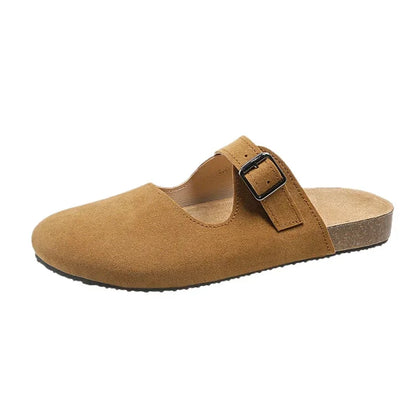 Janita - Vrouwen Stijlvol Gesp Bandje Plat Kurk Slippers