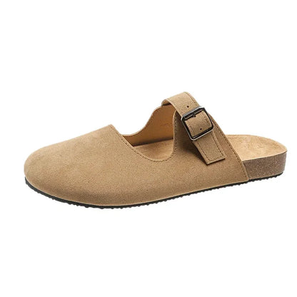 Janita - Vrouwen Stijlvol Gesp Bandje Plat Kurk Slippers