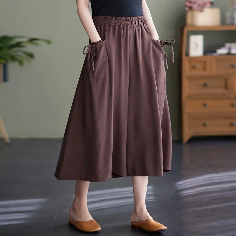 Iria - Vrouwen Wijd Been Capri Rok Broek met Veters Strikken Zak