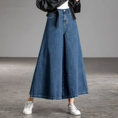 Nihara - Vrouwen Hoog Taille Wijd Been Enkel Lengte Jeans