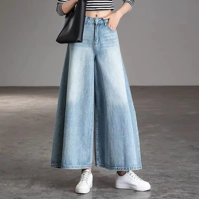 Nihara - Vrouwen Hoog Taille Wijd Been Enkel Lengte Jeans