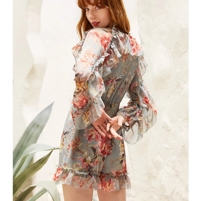 Vicki - Retro Bloemen Chiffon Jumpsuit