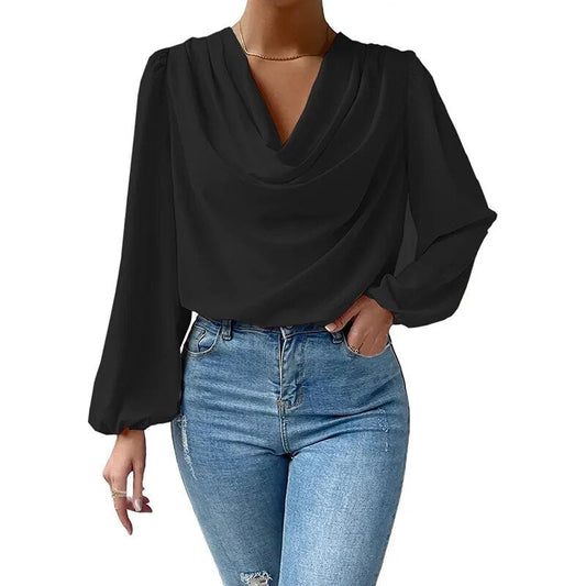 Eula - Vrouwen Chiffon Lange Mouw Blouse