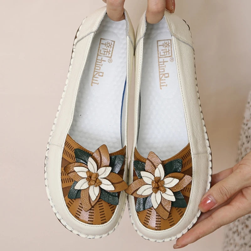 Elissa - Bloemen Lederen Loafers