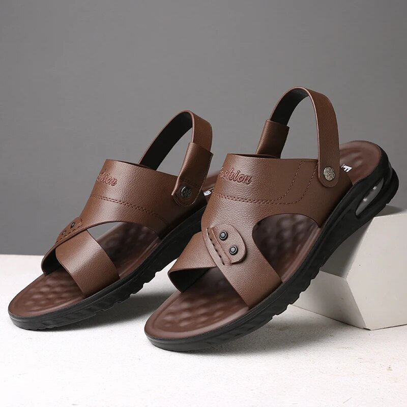 Qudo - Mannen Zacht Zool Leer Strand Sandalen