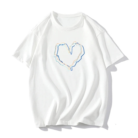 Lisine - Vrouwen Oversized Hart Grafisch T-shirt