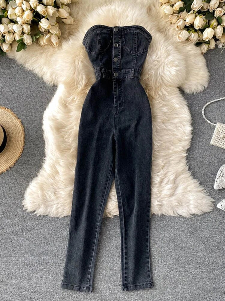 Selma - Strapless Denim Jumpsuit